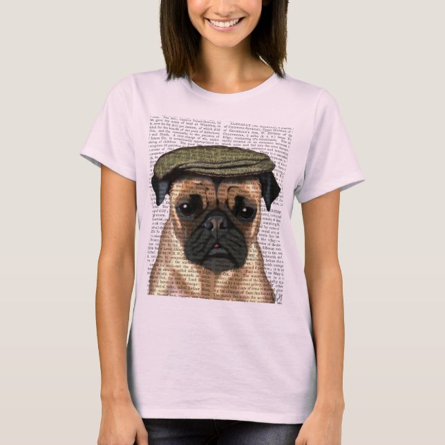 Pug in Flat Cap T-shirt (Framsida)