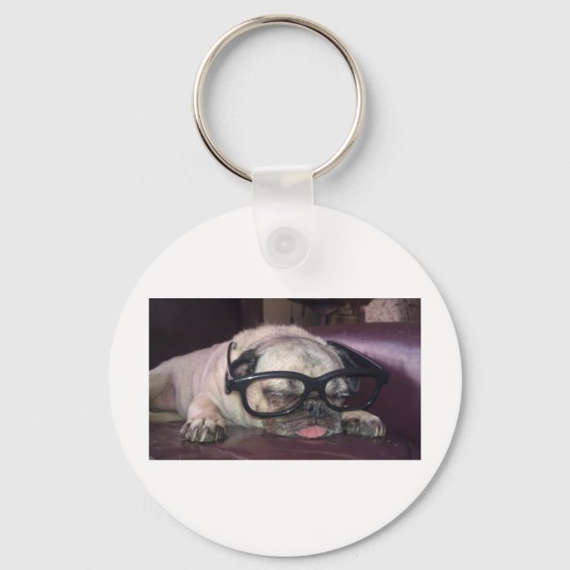 Pug in Glass Nyckelring (Framsida)