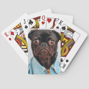 Pug in i Denim Jackey Cute Adsible Hund Puppy Casinokort