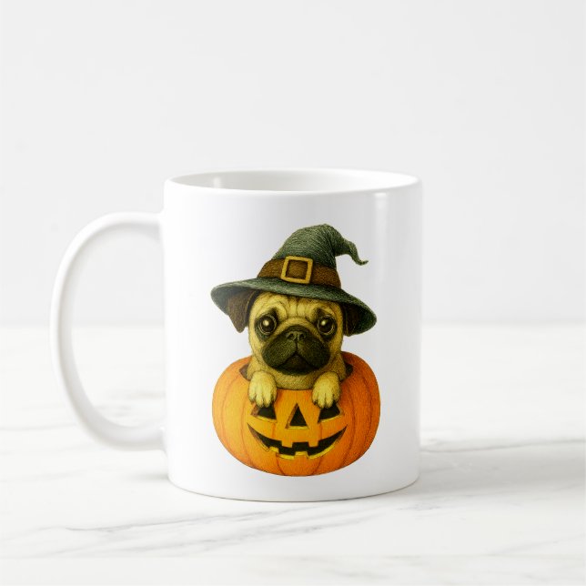 Pug in Pumpkin Kaffemugg (Vänster)