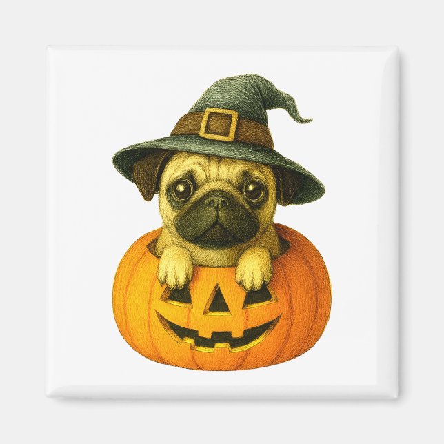 Pug in Pumpkin Magnet (Framsidan)