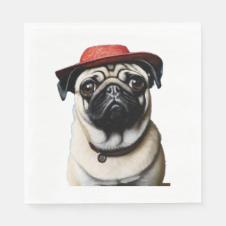 Pug in red hat Classic T-Shirt Pappersservett