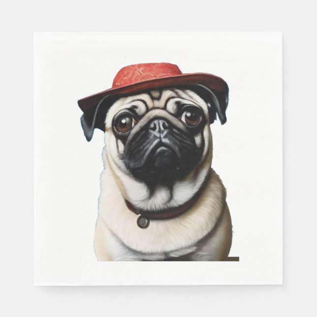 Pug in red hat Classic T-Shirt Pappersservett (Framsidan)
