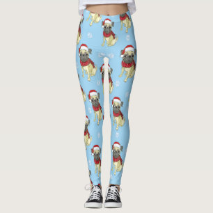 Pug in Santa Hat Mönster Leggings