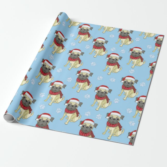 Pug in Santa Hat Mönster Presentpapper (Utrullad)