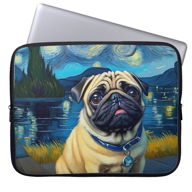 Pug in Starry Night Laptop Fodral (Framsidan)