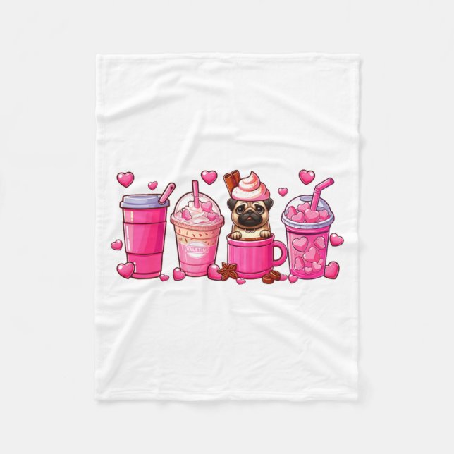 Pug Inside Cup Coffees Lover Valentines Day Heart  Fleecefilt (Framsidan)