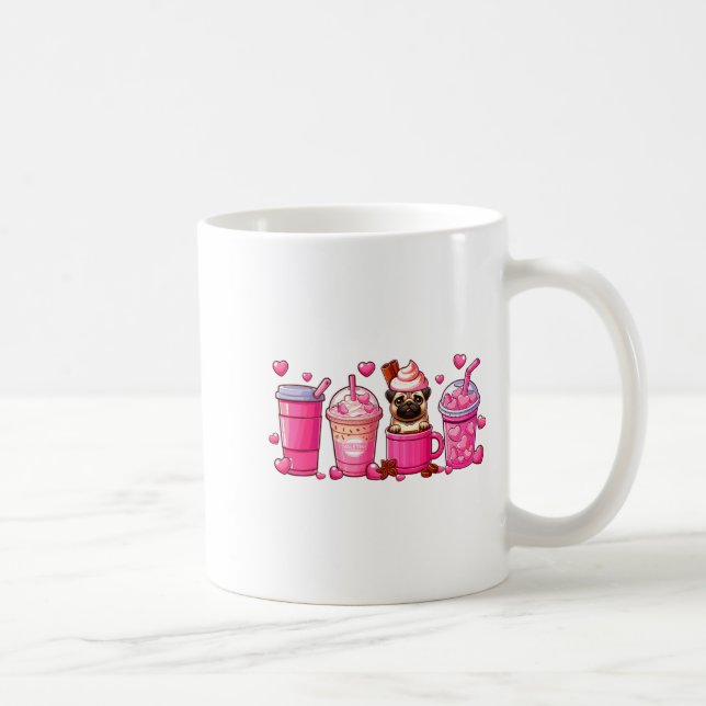 Pug Inside Cup Coffees Lover Valentines Day Heart  Kaffemugg (Höger)