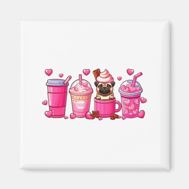 Pug Inside Cup Coffees Lover Valentines Day Heart  Magnet (Framsidan)