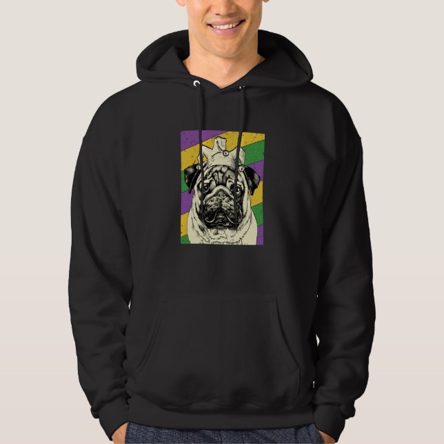 Pug Jester Mardi Gras Dog Mom or Dad Hoodie (Framsida)