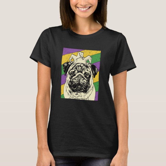 Pug Jester Mardi Gras Dog Mom or Dad T Shirt (Framsida)