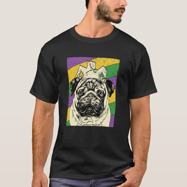 Pug Jester Mardi Gras Dog Mom or Dad T Shirt (Framsida)