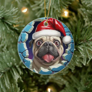 Pug jul 3d julgransprydnad keramik