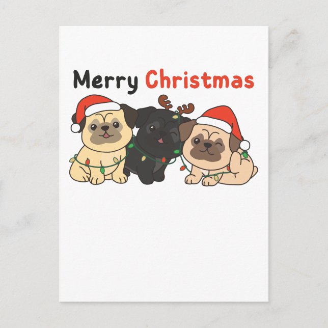 Pug jul Animals Cute Hundar God jul Helg Vykort (Framsida)