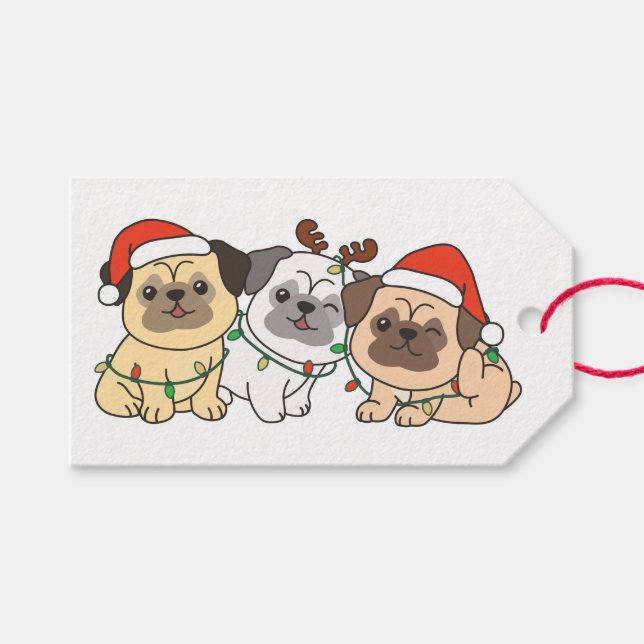 Pug jul Animals Cute Hundar Helgdag Presentetikett (Framsidan (Horisontell))