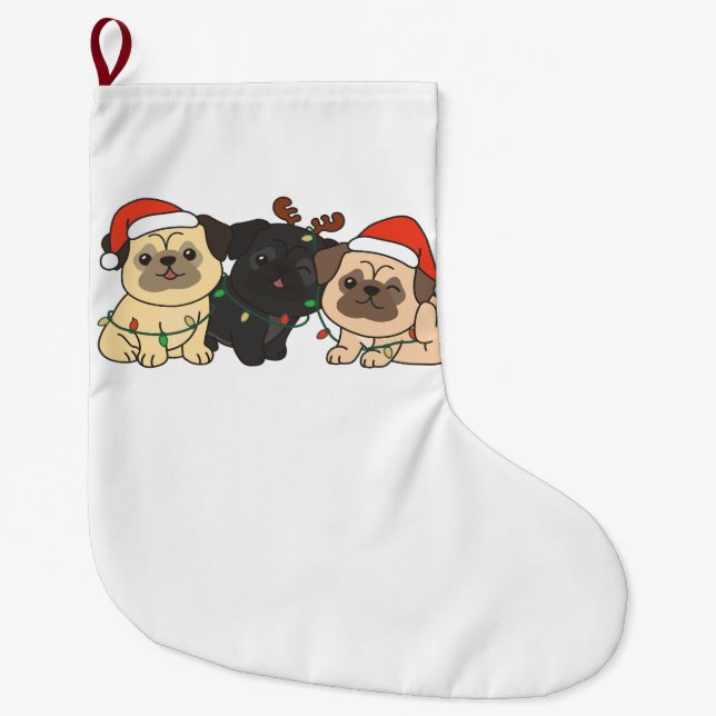 Pug jul Animals Cute Hundar Helgdag Stor Julstrumpa (Framsidan)