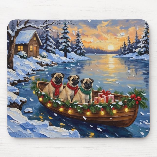 Pug jul båt semester musmatta (Framsidan)