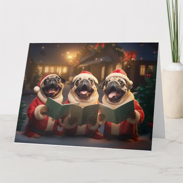 Pug jul Carolers Roligt Helgdag Kort (Framsida)