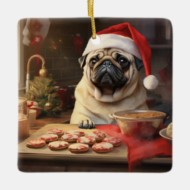 Pug jul Cookies Festive Helgdag Julgransprydnad Keramik (Framsida)