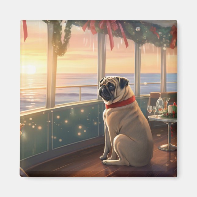 Pug jul Cruise: Pawsome Helgdag Delight Magnet (Framsidan)
