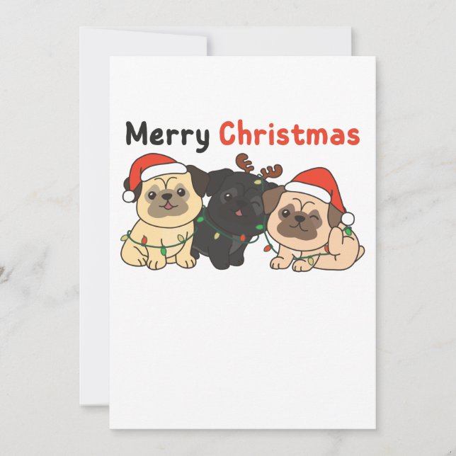 Pug jul djur söta hundar god jul julkort (Framsida)