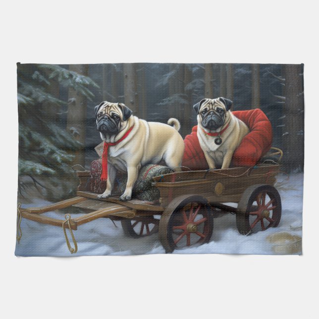 Pug Jul Festive Season Kökshandduk (Horisontell)
