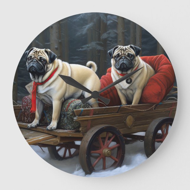 Pug Jul Festive Season Stor Klocka (Framsida)