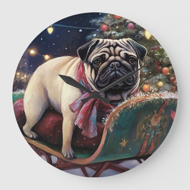 Pug Jul Festive Season Stor Klocka (Framsida)