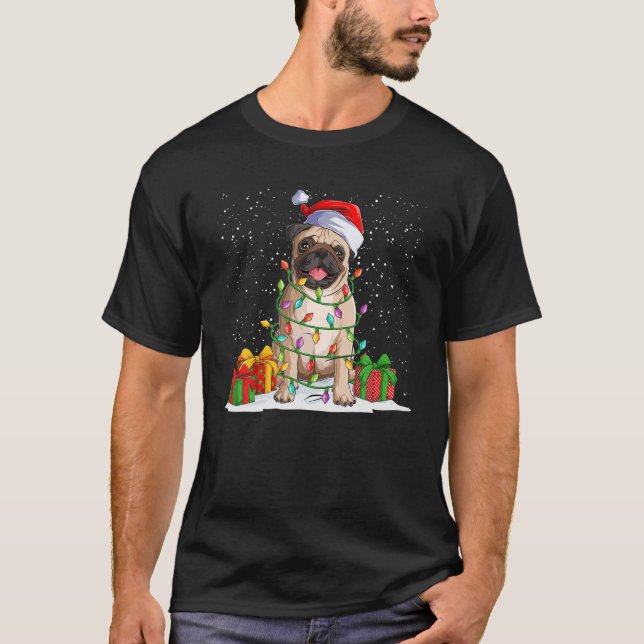 Pug jul Light Gift Pet God jul T Shirt (Framsida)