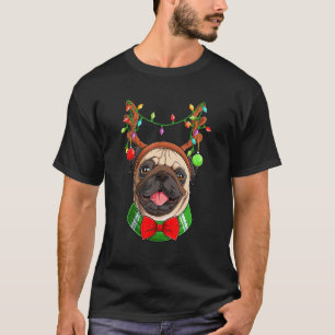 Pug jul Merry Pugmas Julafton Träd Ljus Santa T Shirt