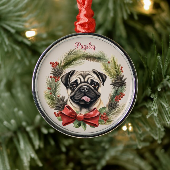 Pug jul Pet Memorial Hund aveln Julgransprydnad Metall (Träd)