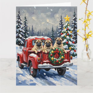 Pug jul röd lastbil högtid kort