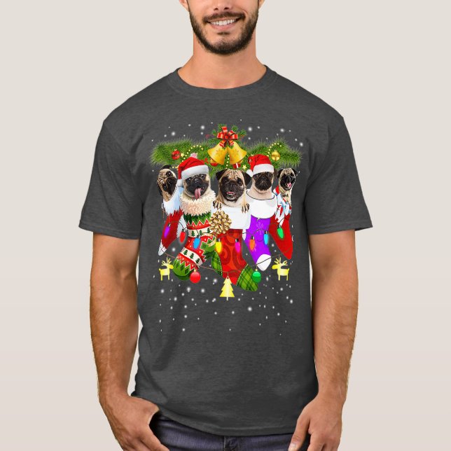 Pug jul Stockings FunnyPugs Hund Julafton T Shirt (Framsida)