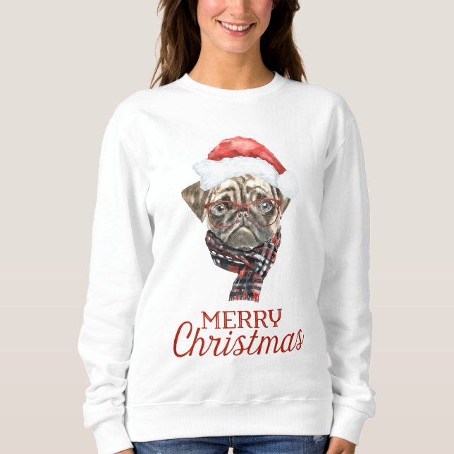 Pug jul sweatshirt t shirt (Framsida)