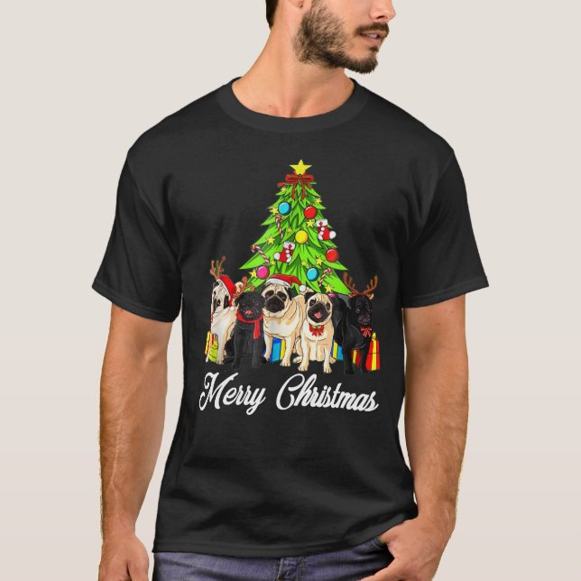 Pug Julafton Shirt Gift God jul Träd T (Framsida)