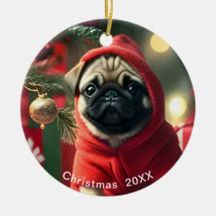 Pug Juldatum eller lägg till Pet Photo Julgransprydnad Keramik