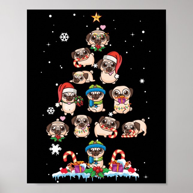 Pug Julgran Hund Santa Merry Pugmas Julafton Poster (Framsidan)