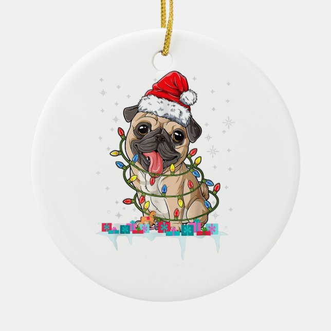 Pug Julgran Ljus Santa Hund Julafton Gifts Boy Julgransprydnad Keramik (Framsidan)