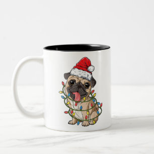 Pug Julgran Ljus Santa Hund Julafton Gifts Boy Två-Tonad Mugg