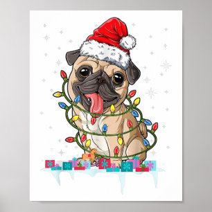 Pug julgran Ljussanta Hund Julpresenter Pojke Poster