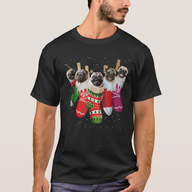 Pug julklapp Vintage T-Shirts Julafton (Framsida)