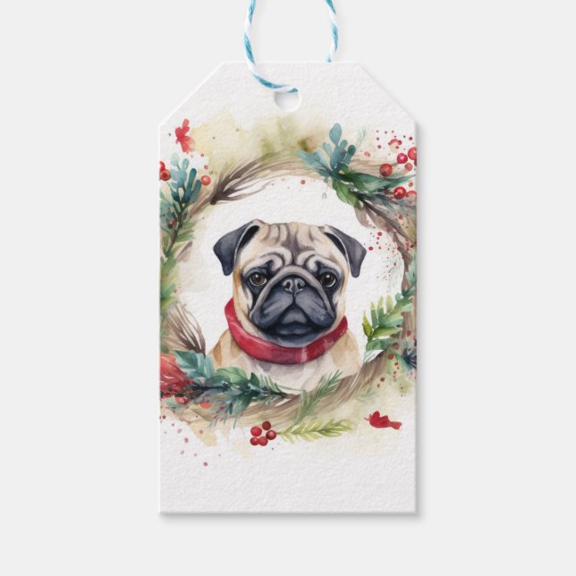 Pug julkrans Festiv valp Presentetikett (Framsidan)