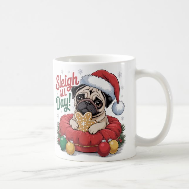 Pug julmugg – Kör släden hela dagen Holiday kaffe  Kaffemugg (Höger)