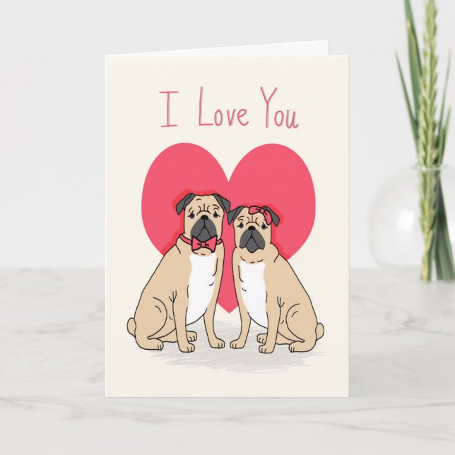 Pug Kärlek Card - valentines-kort för puggar, söta Helgkort (Framsida)