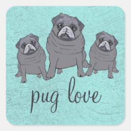 Pug Kärlek Fyrkantigt Klistermärke