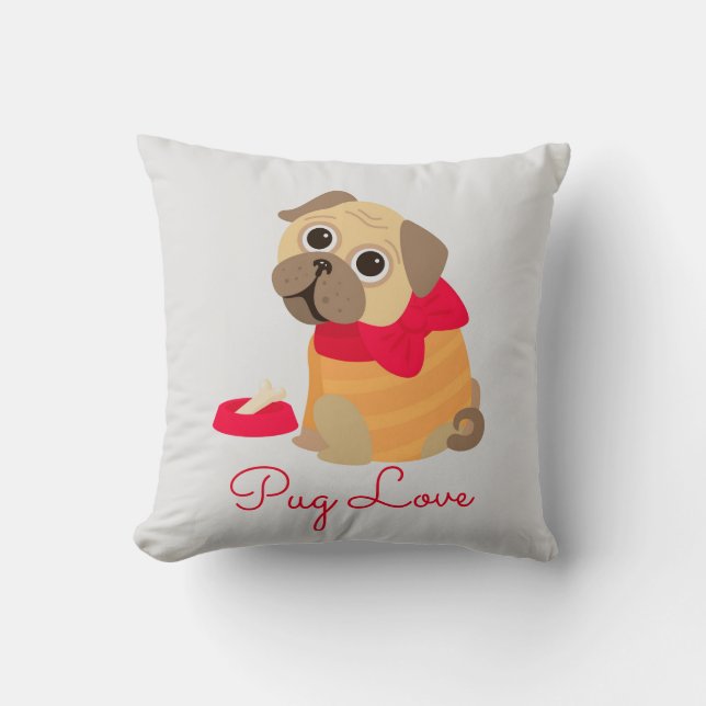 Pug Kärlek gullpug hund Kudde (Framsida)