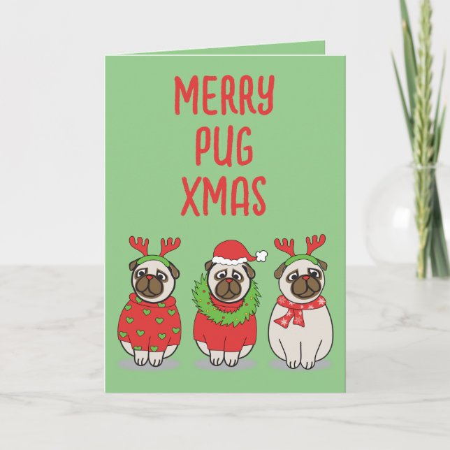 PUG KÄRLEK jul Julafton Hund Doggy Puppy Hälsning Tack Kort (Framsida)