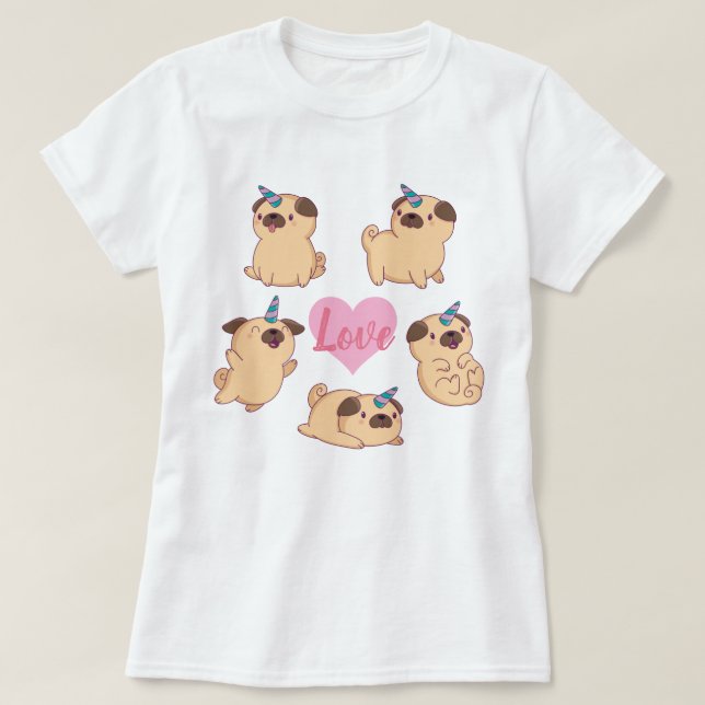 Pug Kärlek T Shirt (Design framsida)