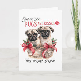 Pug & Kisses-jul, 5-tums x 7-tums gratulationskort Kort