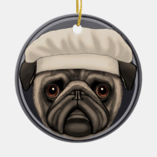 Pug kock julgransprydnad keramik